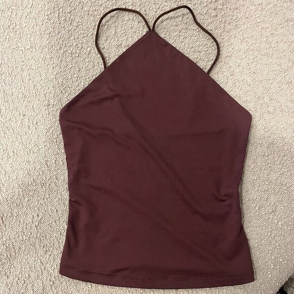 Brown High Neck Reverse-V Tank with Spaghetti Straps, Size XS - Picture 1 of 3
